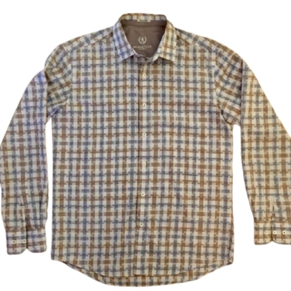 Bugatchi Uomo Shirt Shaped Fit Pattern Geo Print Medium